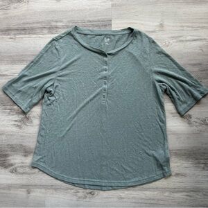 GAP Women's Sage Green Linen Blend Henley Top